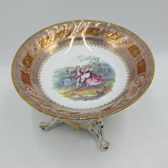 Rare LIMOGES Pedestal FOOTED Bowl Gilded Accents Romantic Scene VTG -  Repaired - Picture 11 of 11